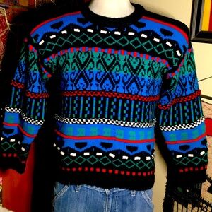 Vintage Mens CONCRETE MIX Pattern Knit Sweater Size Small